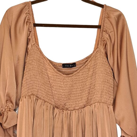 Ella Blue Dusty Mauve Pink Ruffle Tier Dress Solid Flared Mini Feminine Size L - Picture 11 of 12